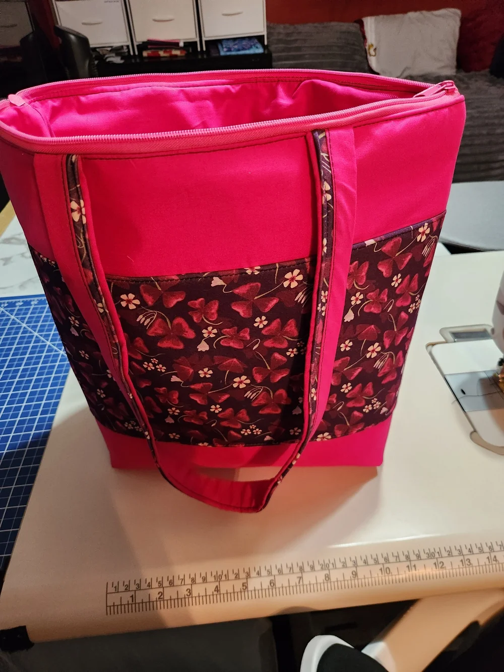 Bright Pink Tote with Purple Butterfly Panel
